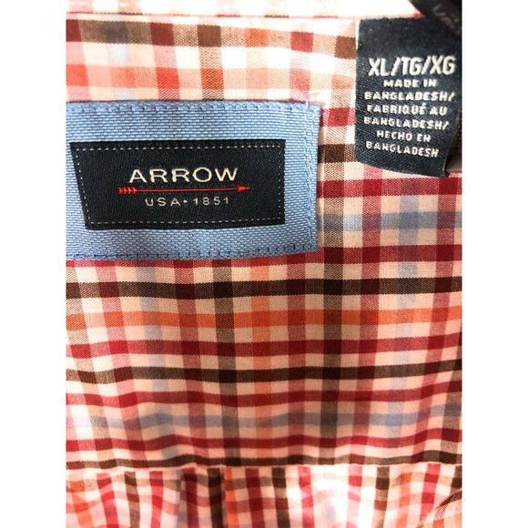 Arrow Men's XL Short Sleeve Button Up Multicolor Check Cotton Blend Shirt A25 - Picture 4 of 5